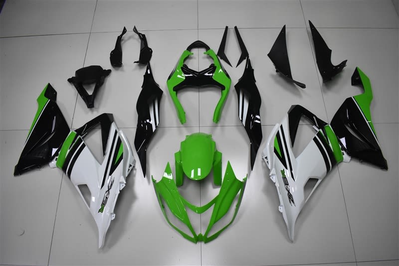 Motorcycle Fairings Kit - 2013-2018 Kawasaki ZX6R Green/Black/White Fairings | ZX613182 Motorcycle Fairings Kit - 2013-2018 Kawasaki ZX6R Green/Black/White Fairings | ZX613182