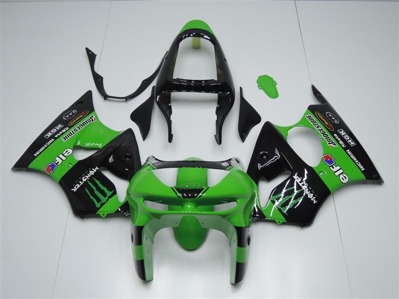 Motorcycle Fairings Kit - 1998-1999 Kawasaki ZX6R  Green/Black Custom Fairings | ZX68991