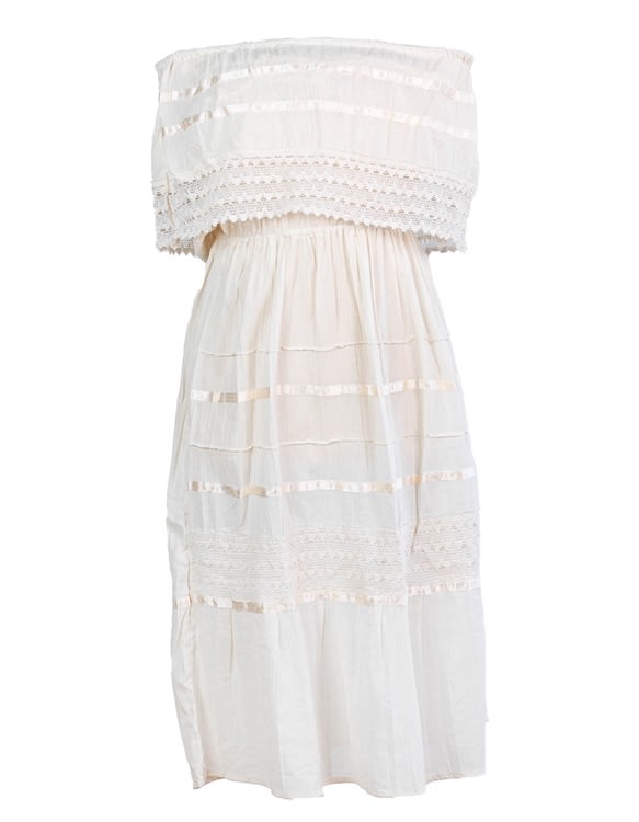 beige mexican dress Cristy Floral Embroidered Mexican Dress- Vestido Mexicano Bordado main image 1