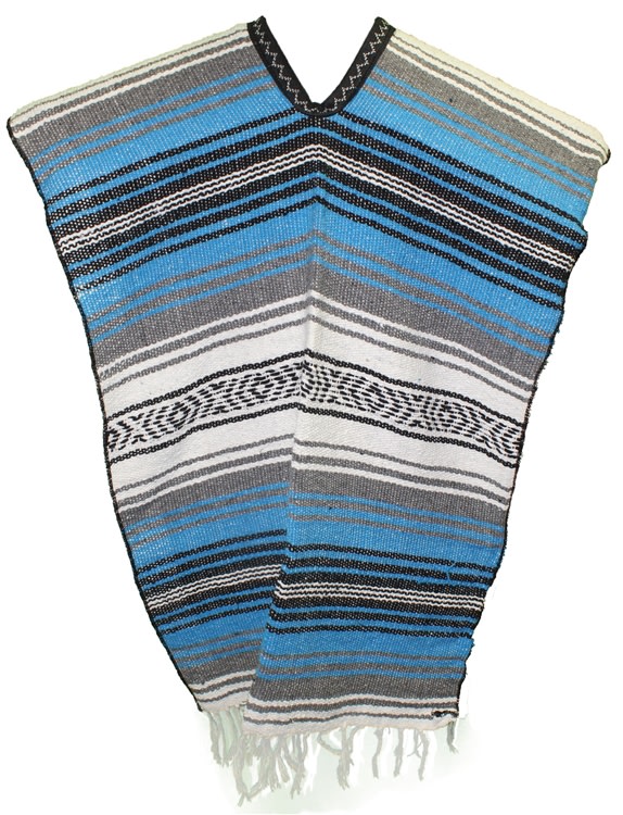 Mexican Blanket Poncho - Blue