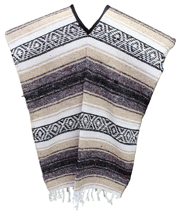 Mexican Blanket Poncho - Brown