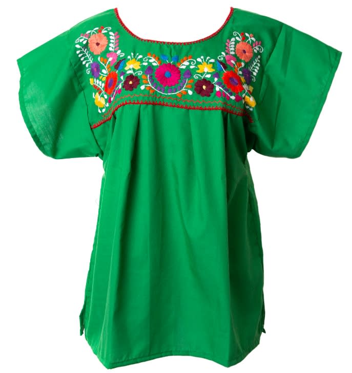 Mexican Embroidered Pueblo Blouse - Green
