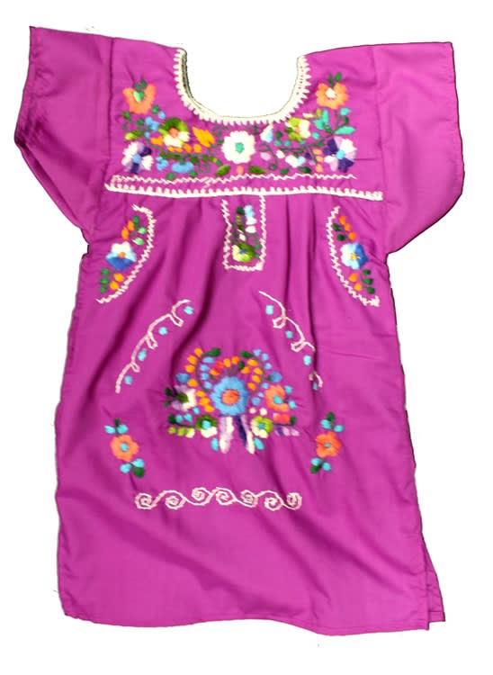 Girls Mexican Embroidered Pueblo Dress - Magenta Girls Mexican Embroidered Pueblo Dress - Magenta