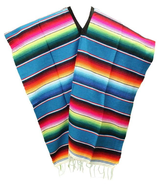 Serape Mexican Poncho - Blue