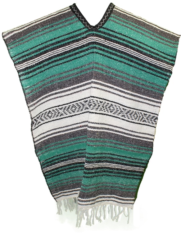 Traditional Mexican Blanket Poncho - Teal