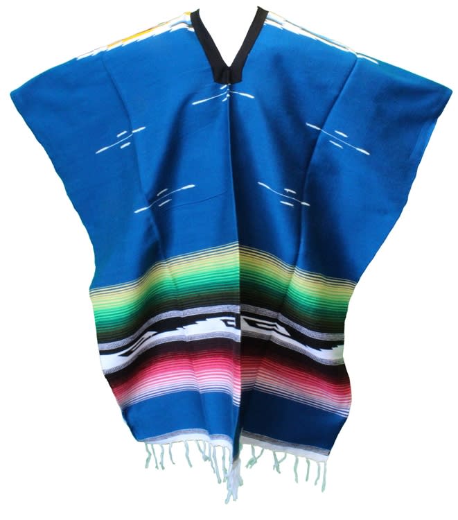 Tribal Serape Mexican Poncho - Pearl Blue
