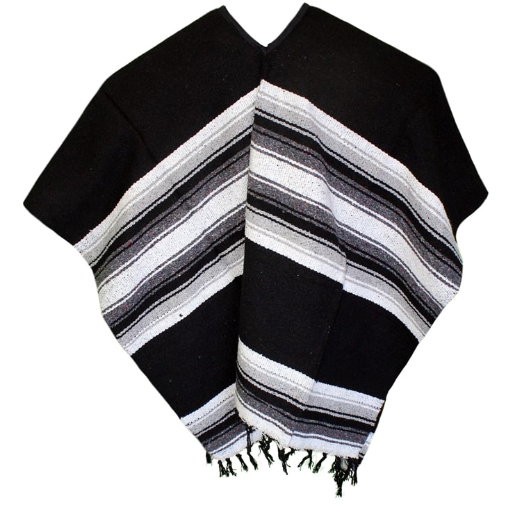 Mexican Wide Western Poncho - Black