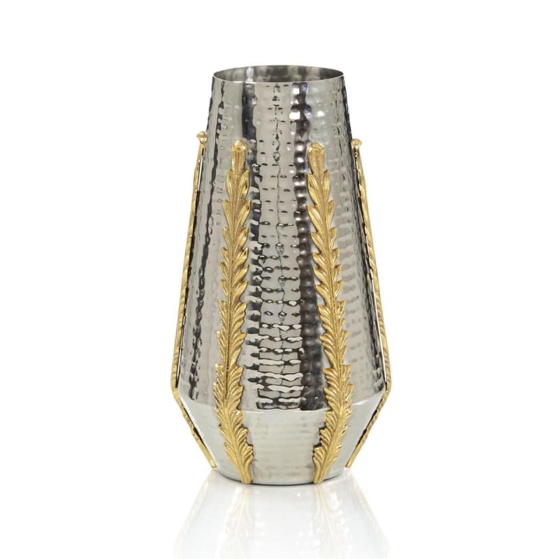 Feathered Polished Silver Vase Large
