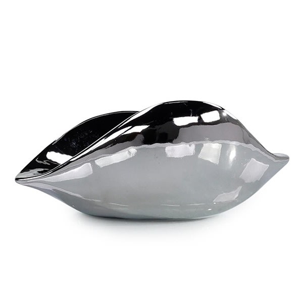 Scooped Silver Bowl in asymmetrical porcelain with a reflective silver finish