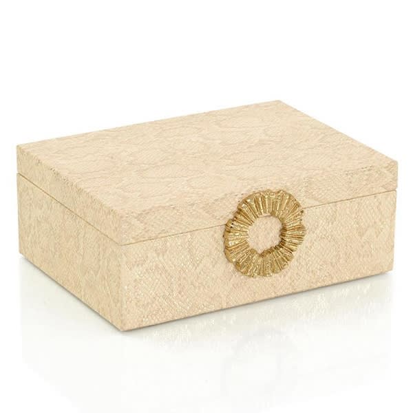 Decorative vegan snakeskin box with gold organic circle accent