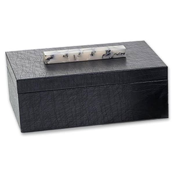 Large black resin decorative box with white sculptural handle