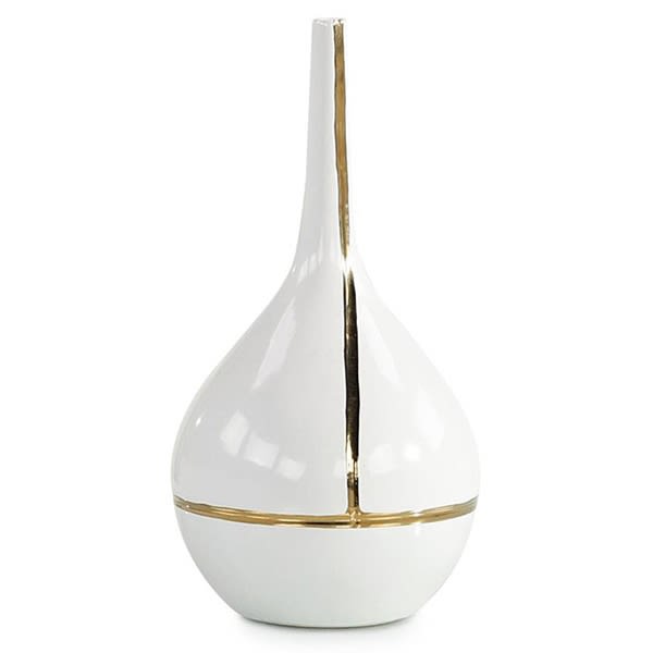 Golden Stripe Vase with scalloped white porcelain and gold accents