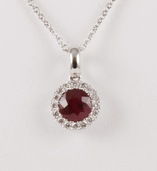 Natural Ruby & Diamond Pendant in 18K White Gold