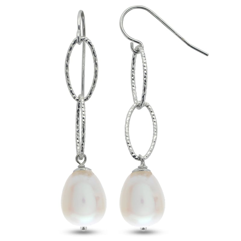 Sterling Silver Station 9mm Freshwater Pearls Earring