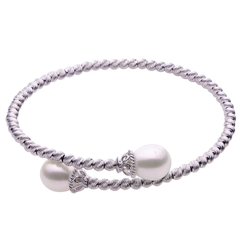 7.5" Sterling Silver 8-9MM Freshwater Cultured Pearl Brilliance Bead Bypass Bangle