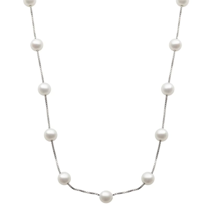 Sterling Silver Freshwater Pearl Station Necklace