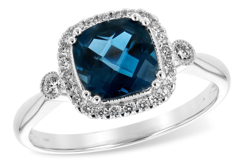 London Blue Topaz and Diamond Ring 14K White Gold