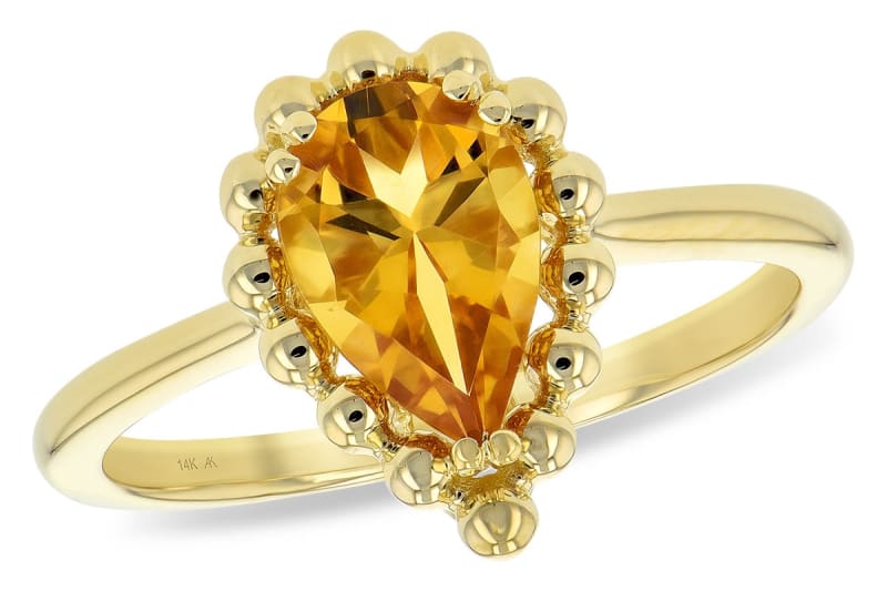 Pear Shape Citrine Ring 14KYellow Gold