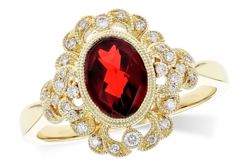 Garnet and Diamond Ring 14K Yellow Gold Ring