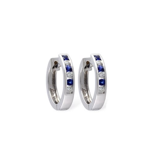 Sapphire and diamond hoops in 14K white gold.