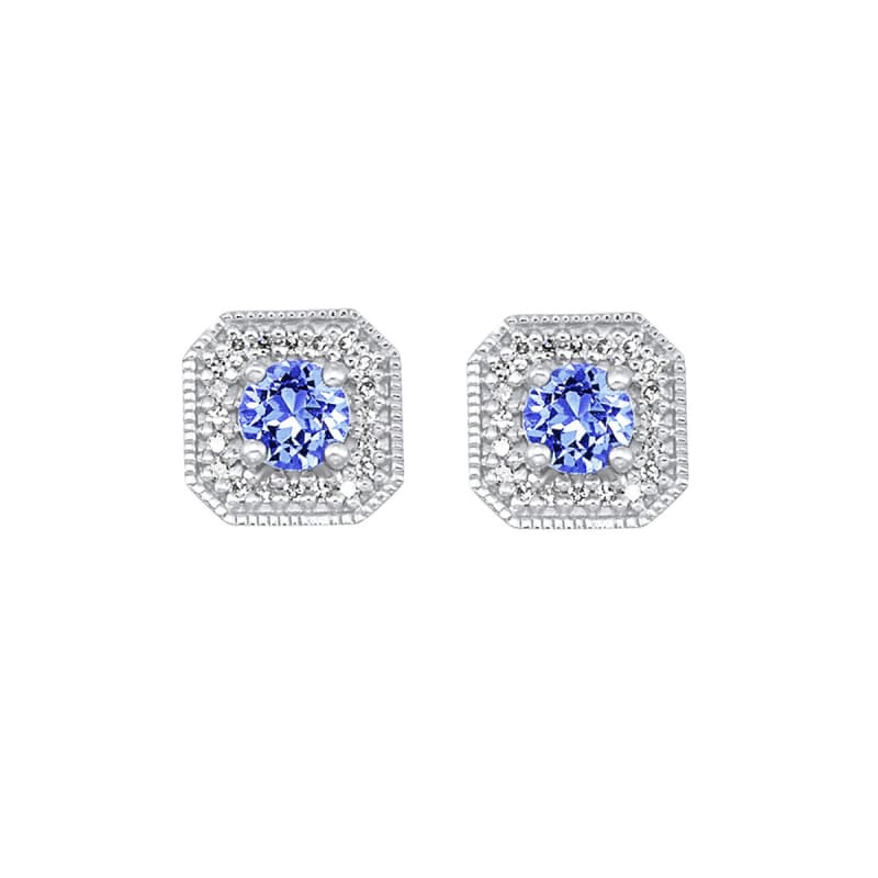 Created Sapphire & Diamond Earrings 10K White Gold Studs