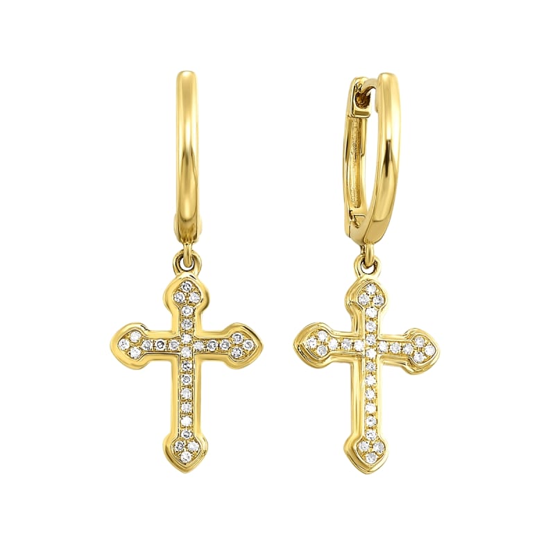 Diamond Cross Earrings in 14K Yellow Gold 1/15ct tw