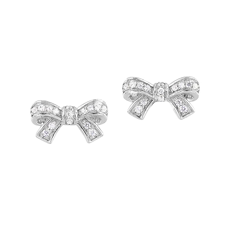 Diamond Bow Earrings 10K White Gold 1/7ctw.
