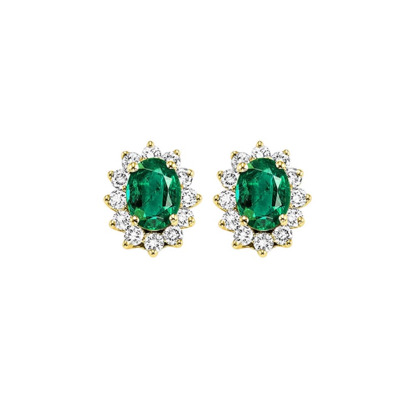 Emerald & Diamond Earrings 14K Yellow Gold