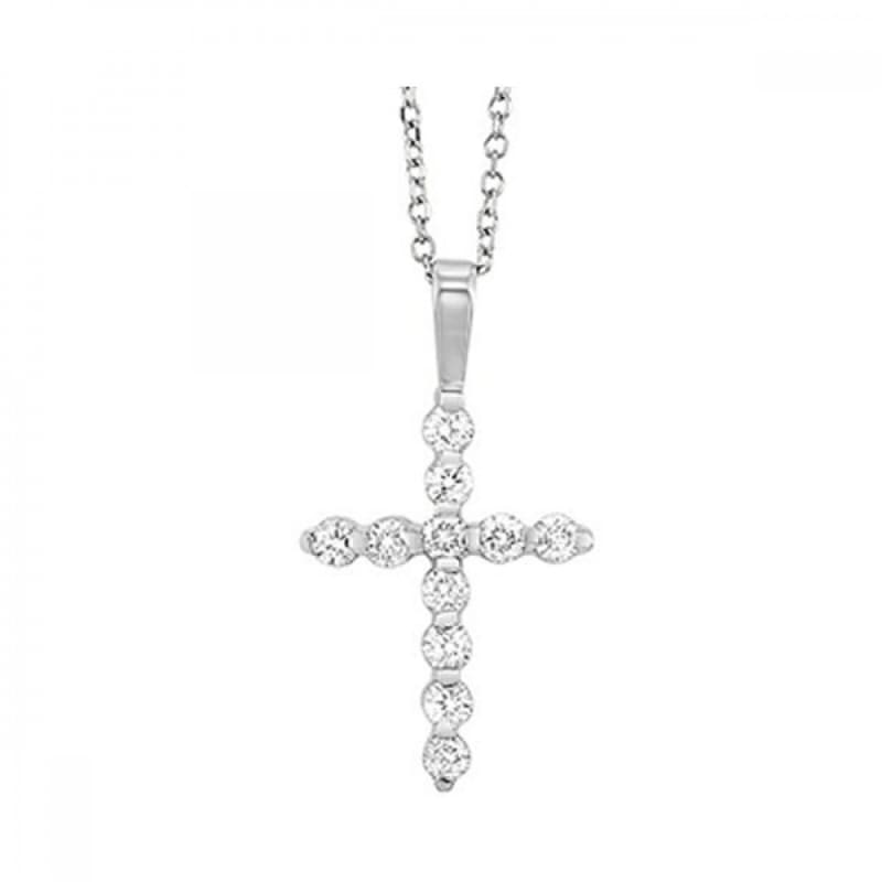 Diamond Cross Pendant 1/10ctw 14K White Gold