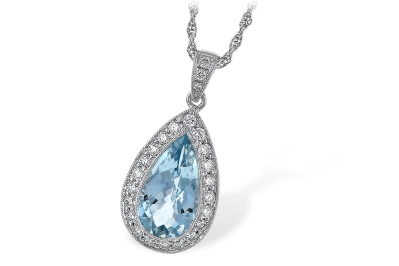 Aquamarine and Diamond Pendant in 14K White Gold