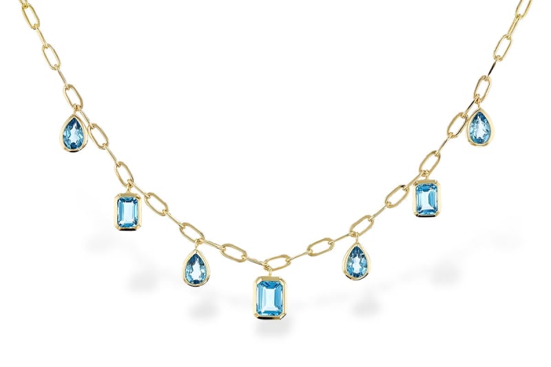 Multi-Stone Blue Topaz Necklace 14K Yellow Gold