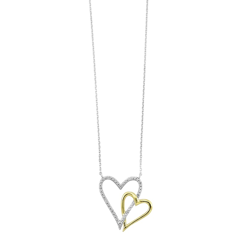 Double Heart Pendant in Sterling Silver w Yellow Gold