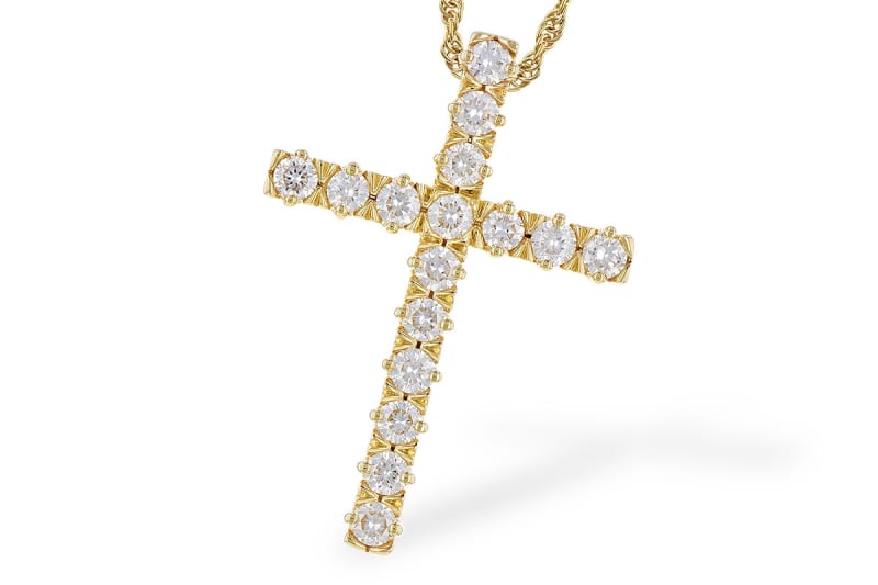Diamond Cross Pendant 14K Yellow  Gold 1CT TW
