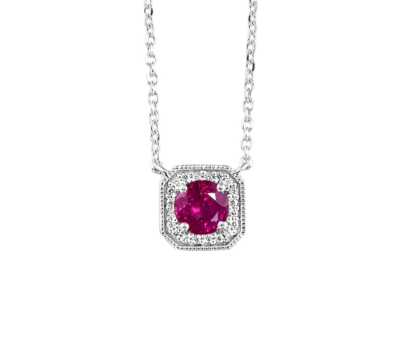 Lab Created Ruby & Diamond Pendant in 10K White Gold