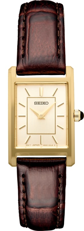 Seiko SWR066 Essential Gold Tank Watch Brown Leather Band