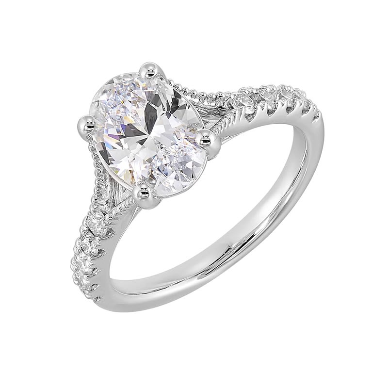 14K White Semi Mount for 2 Ct Oval Center