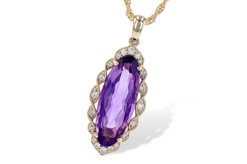 Amethyst & Diamond Pendant 14K Yellow Gold