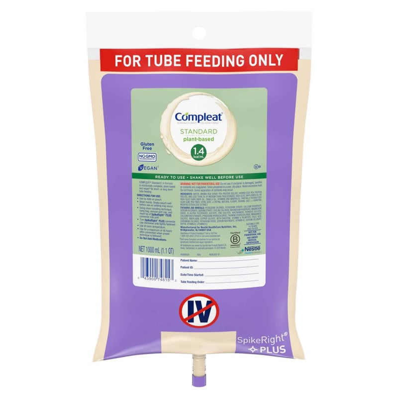 Nestle Healthcare Nutrition CompleatÂ® Standard 1.4 Cal Plant-Based Tube Feeding Formula, Vanilla, 1000 mL