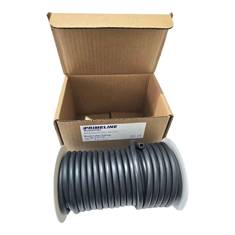 Primeline Industries General Use Tubing Black 1/4 Inch I.D. 50 Foot Length Natural Latex Rubber NonSterile