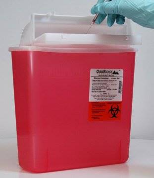OakRidge Products Sharps Container OakRidgeâ„¢ M Style Translucent Red Base 10-3/20 H X 4.67 W X 12.09 L Inch Horizontal Entry 1.25 Gallon