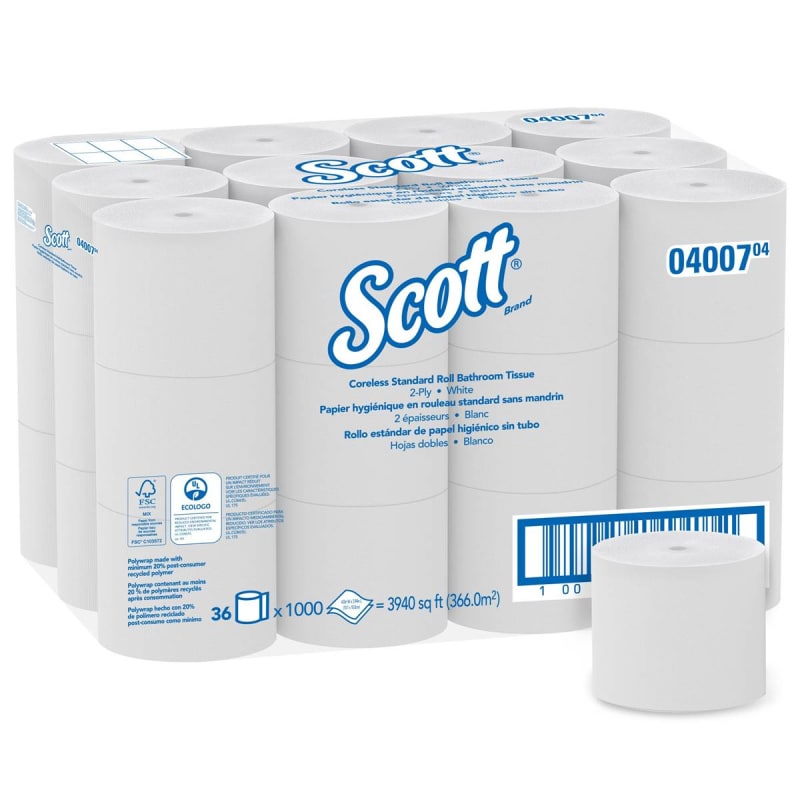 Kimberly Clark Scott Essential Toilet Tissue, 2-Ply, Standard Size, Coreless Roll