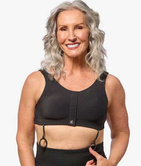 BFFL Co Post-Surgical Bra Elizabeth Pink Surgical BraÂ® 39 to 42 Inch Chest X-Large Black Front Hook and Loop Closure Drain Holders