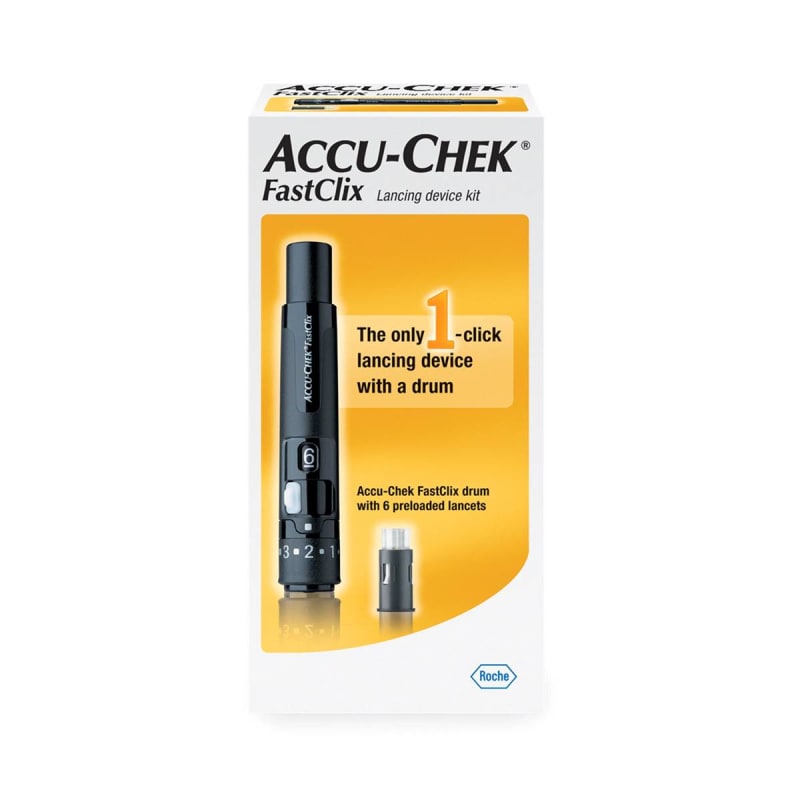 Roche Diabetes Care Accu-Chek FastClix Lancet, 11 Depth Settings Preloaded Safety Drum, Track System