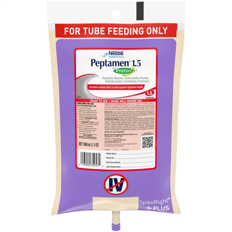 Nestle Healthcare Nutrition PeptamenÂ® 1.5 with Prebio1â„¢ Peptide-Based Nutritionally Complete Formula, 1 Lite