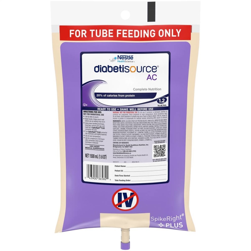 Nestle Healthcare Nutrition Diabetisource® AC Tube Feeding Formula, 1.5 L Ready to Hang Prefilled Container Nestle Healthcare Nutrition Diabetisource® AC Tube Feeding Formula, 1.5 L Ready to Hang Prefilled Container