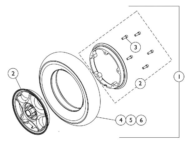 Invacare Wheel Complete with Free Flat 14X3 IN 9153641577