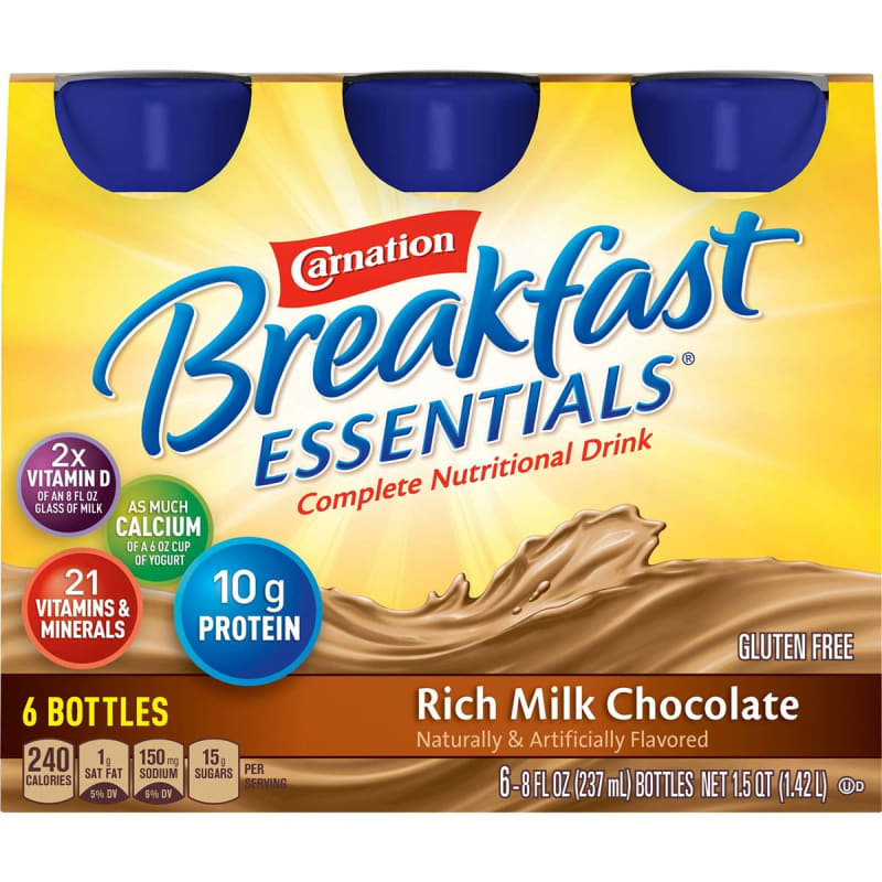 Nestle Healthcare Nutrition Carnation Breakfast EssentialsÂ® Chocolate Nutritional Drink, 8-ounce bottle