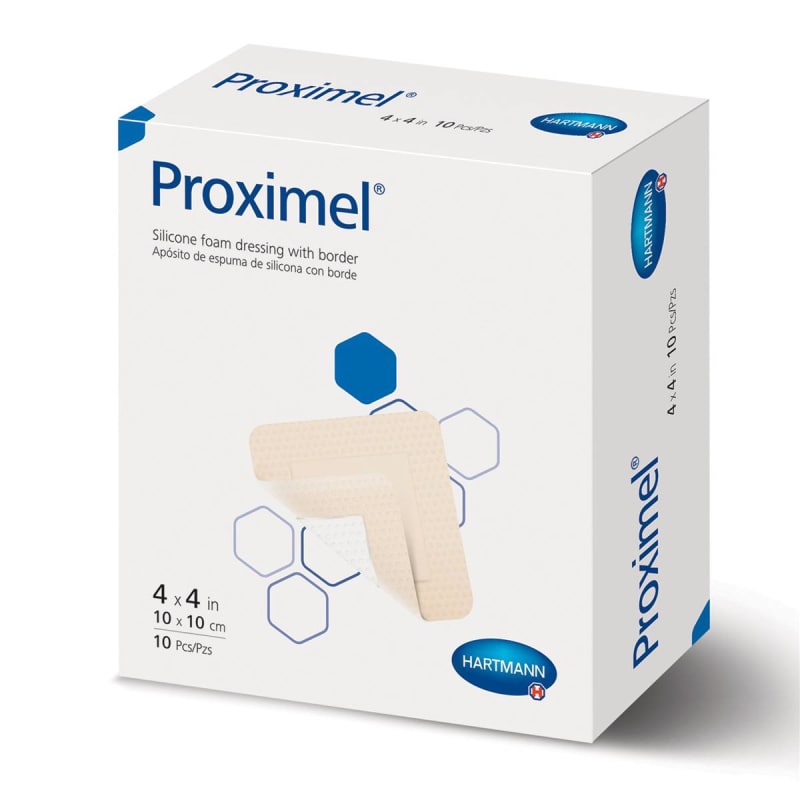 Hartmann Foam Dressing Proximel® 4 X 4 Inch With Border Waterproof Film Backing Silicone Adhesive Square Sterile Hartmann Foam Dressing Proximel® 4 X 4 Inch With Border Waterproof Film Backing Silicone Adhesive Square Sterile