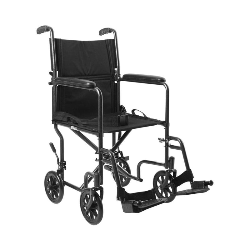 McKesson Brand McKesson Lightweight Transport Chair, Black with Silver Vein Finish