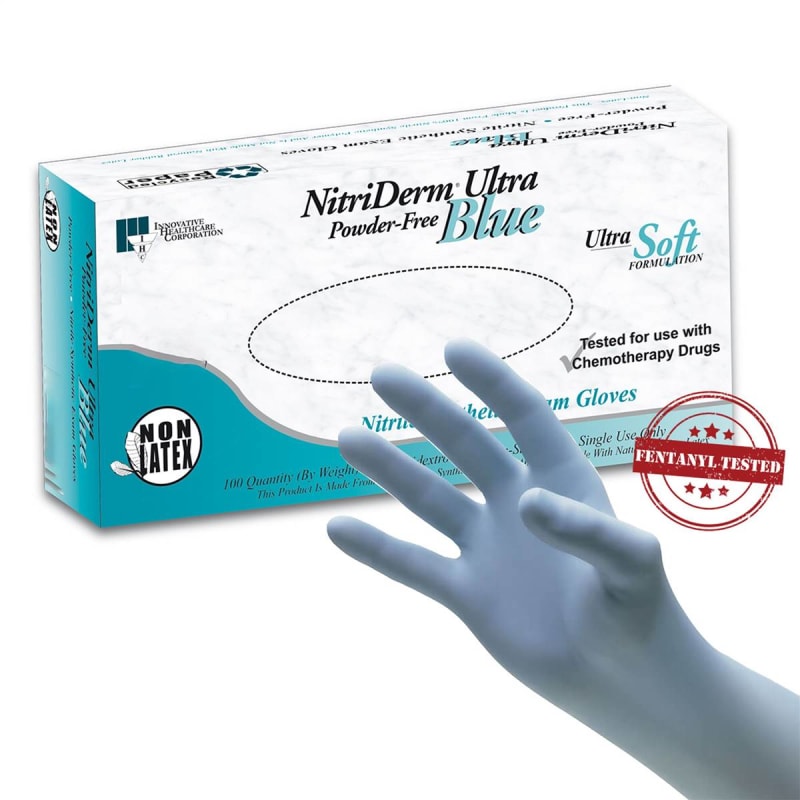 Innovative Healthcare Corp NitriDermÂ® Ultra Blue Exam Glove, Small, Light Blue